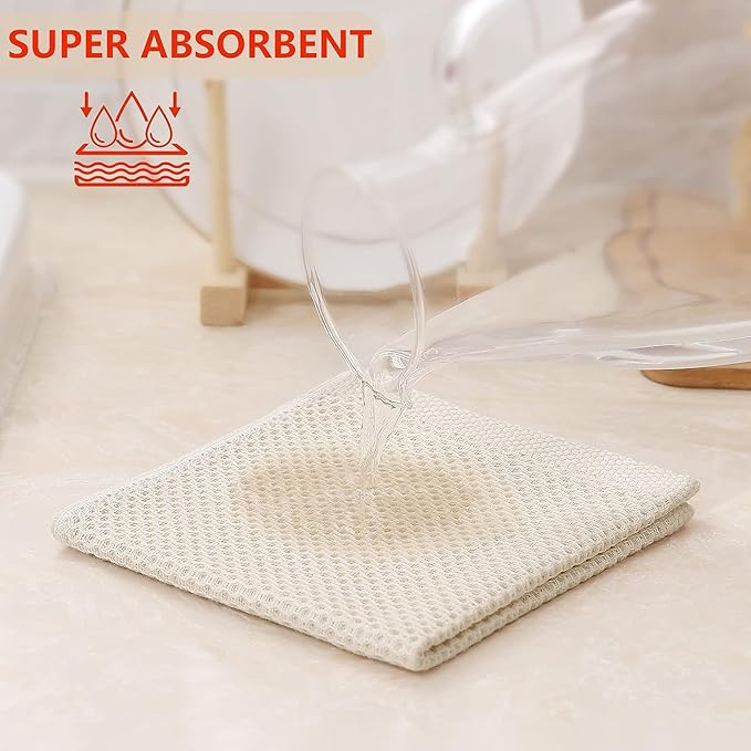 Kitinjoy 100% Cotton Kitchen Dish Cloths (12 X 12 Inches, Multicolor), 8 Pack Waffle Weave Ultra Soft Absorbent Dish Towels for Drying Dishes Quick Drying Kitchen Towels Dish Rags