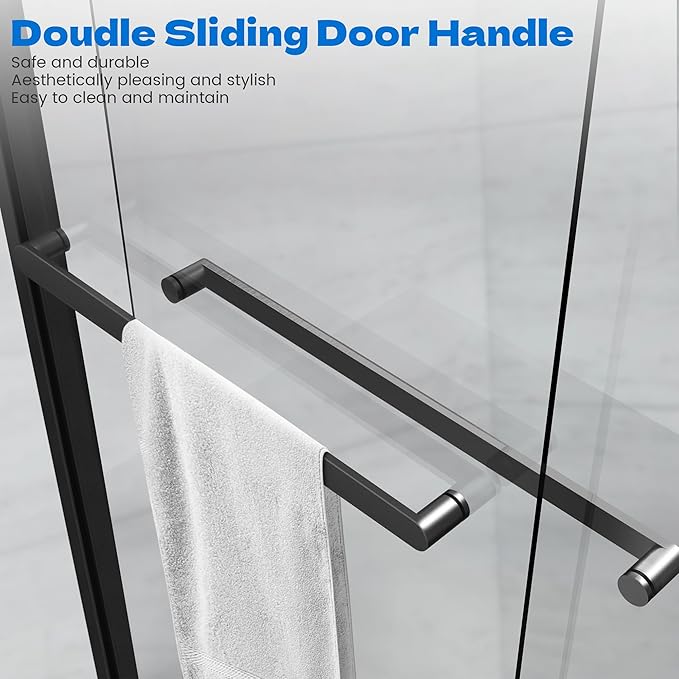 Sliding Shower Door, 44-48" W x 76" H Semi-Frameless Double Sliding Glass Shower Door with 5/16'' (8mm) Clear ASNI SGCC Tempered Glass, Bypass Shower Enclosure, Matte Black