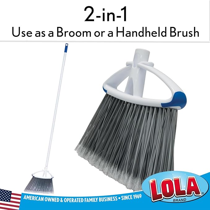 LOLA Large Angle Broom w/up to 14.25" Wide Sweeping, Bristles are Recycled Soda Bottles, Indoor Use & Tight Spaces, 1 Count