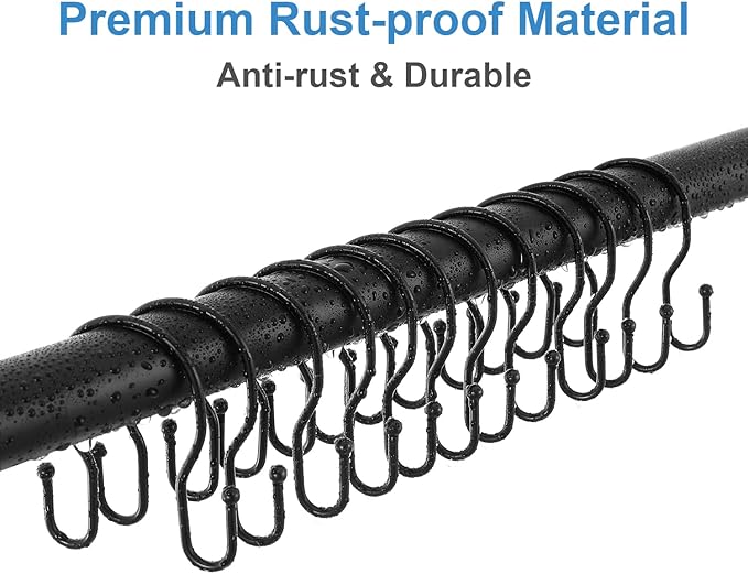 12 Pack Double Shower Curtain Hooks Rings, TENOVEL Double Sided Shower Curtain Hooks Rust Proof for Shower Curtain, Stainless Steel Bathroom Shower Hangers Rings for Shower Rods, Matte Black