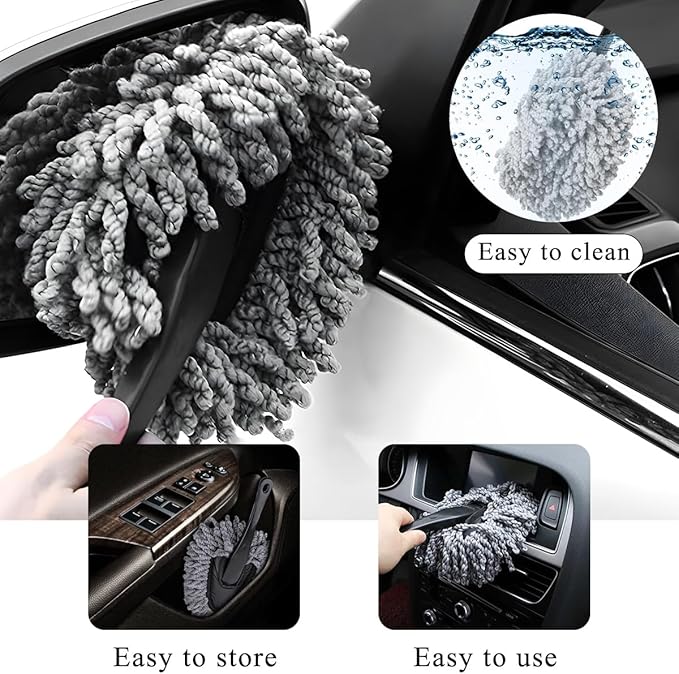 2 PCS Car Dash Duster Brush, Super Soft Microfiber Multi-Functional Car Cleaning Brush, Scratch Free Dash Dusting Tool with a Anti-Skid Handle for Vehicle Home Kitchen Cleaning (Gray)