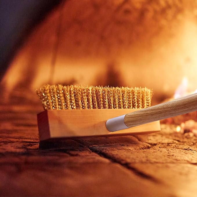 Wood Brush Head with Steel Scraper 9.6 Inch Pizza Oven Brush Brass Bristles Replacement Brush Head