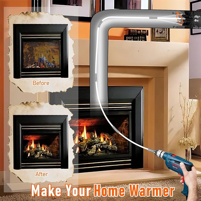 25Feet Chimney Sweep Kit,6 in Brush Head,Dryer Vent Cleaner Kit, Chimney Sweep&Chimney Cleaning Kit, Rotary Chimney Cleaning System for Flue/Fireplace/Sewage Pipe/Hood with 19 Nylon Flexible Rods