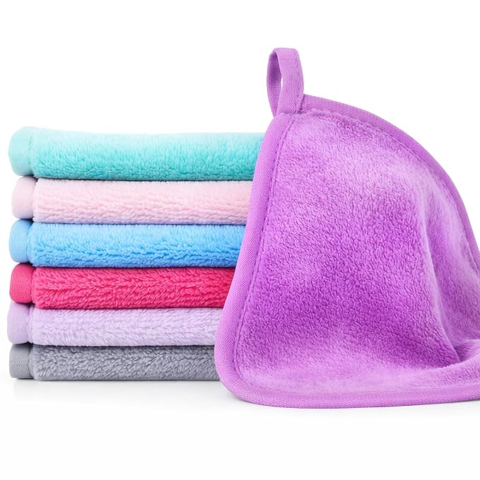 7PCS Makeup Remover Cloth, Makeup Eraser Cloth Cleaning Reusable Face Wash Cloths for All Skin Types Face Wash Soft Make up Towels Facial Cleansing Cloths for Women 6" X 6.3"