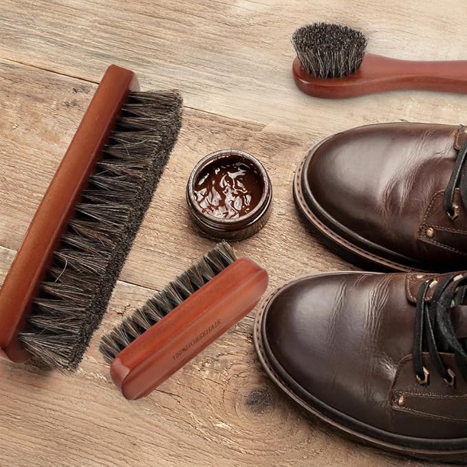 Shoe Brush, 2Pcs Shoe Cleaning Brush, Horsehair Shoe Brush, Shoe Brushes for Cleaning, Shoe Polish Brush, Boot Brush for Leather, Horse Hair Brush for Care Leather Shoes Clean Dauber Applicators