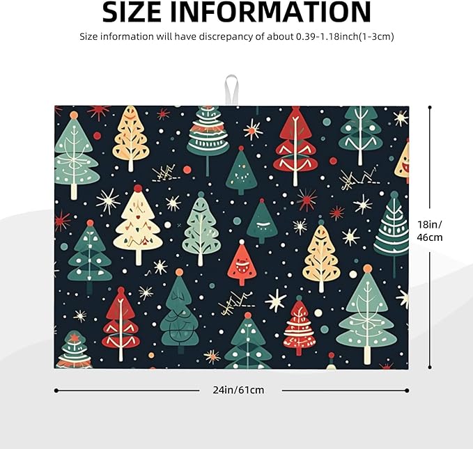 Cute Christmas trees Dish Drying Mat 18x24 inches Microfiber Absorbent Fast Dry Mat for Kitchen Counter Coffee Bar Christmas Large Drying Mat Kitchen Decor Gifts (Christmas Trees, 18x24 inches)