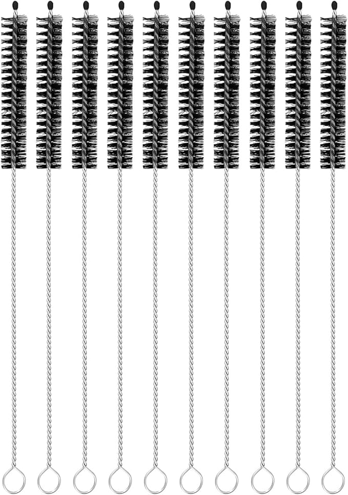 uxcell 10Pcs Drinking Straw Cleaning Brushes, 8" x 3/8" Nylon Bristles Long Straw Brush Pipe Cleaner for Washing Straw Pot Spout, Sippy Cup, Bottle and Tube (Black)