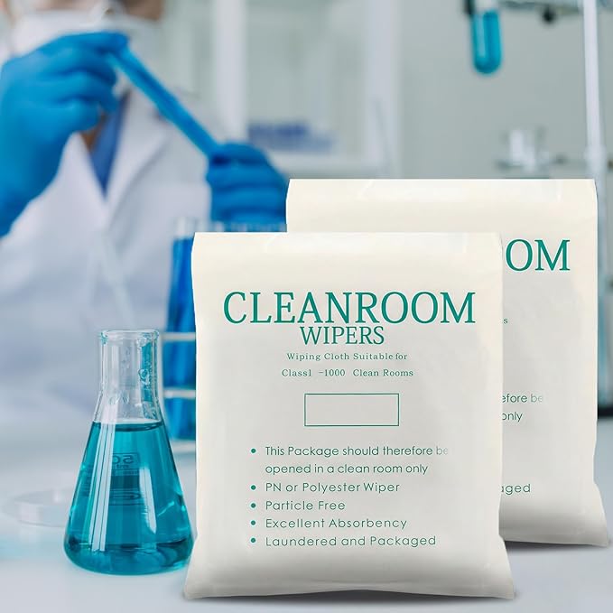 Cleanroom Cloth Wipes 9"x9" (bag of 100 Pcs) Microfiber Lint Free Cloth Disposable Clean Cloths Laser Sealed Edge for Lab Semiconductor Industries and Printing