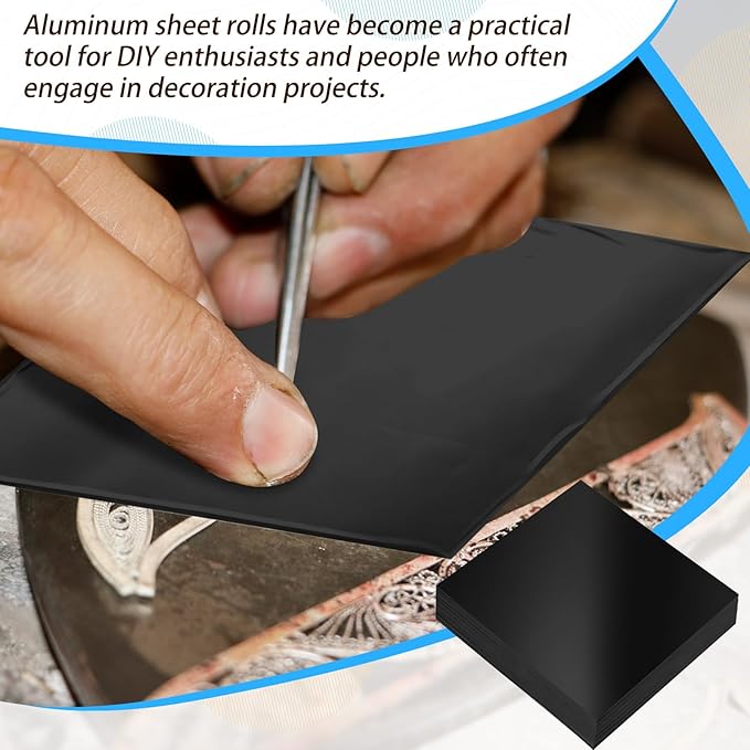 150 Packs Aluminum Metal Crafts DIY Foil 6 Inch x 6 Inch x 0.07 mm Thick for Art Project Aluminum Flashing Roll Wide Sheet Multipurpose Metal Sheets(Black)