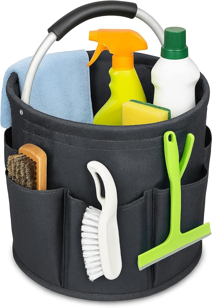 17L (5 Gal) Foldable Cleaning Caddy with Handle - Portable Supply & Tool Organizer | Organizador de Limpieza para Accesorios (Black)