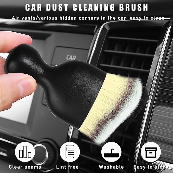 Car Interior Dust Brush, Soft Scratch Free Auto Detailing Brushes, Universal Vehicle Interior Cleaning Tool for Automotive Dashboard, Air Vents, Leather(Beige)