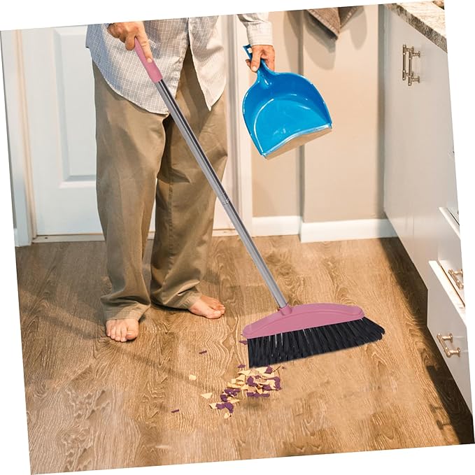 Unomor Clean Broom Stainless Steel Household Broom with Long Handle Soft Bristle Sweeping for Indoor and Outdoor Floor Cleaning Compact Reusable Dust Brush Pink 34.37 * 11.96 * 1.18in