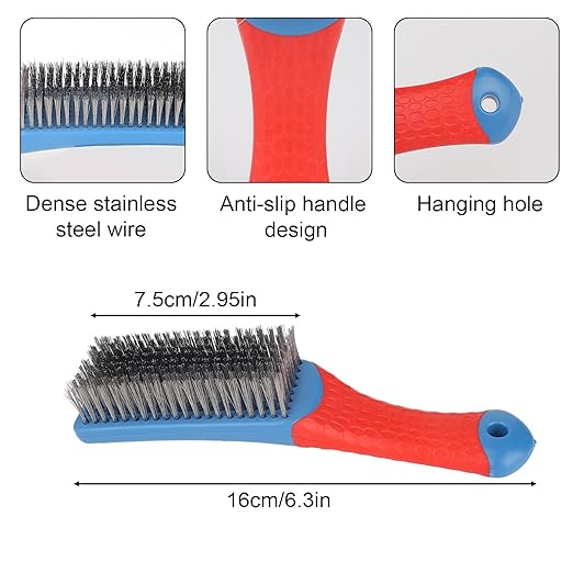 2pcs Stainless Steel Wire Brushes, Reinforced Cleaner Metal Bristle Heavy Duty Cleaning Brushes Hand Wire Scratch Brush for BBQ Barbecue Grill Kitchen Industrial Rust Paint Removal