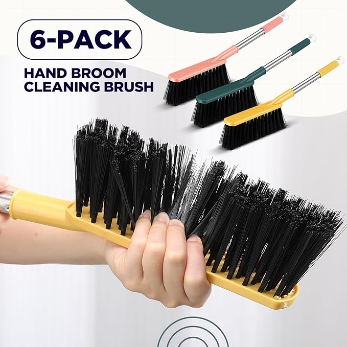 6 Pcs 17'' Hand Broom Brush Dust Brushes Soft Bristle Cleaning Brushes Handheld Soft Counter Brush for Bed Car Couch Desk Sofa Furniture Clothes Small Particles Hair Debris Quilt Remover