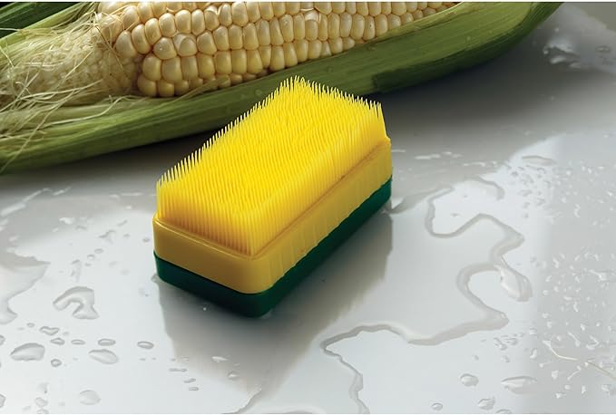HIC Kitchen Corn Desilking Brush and Vegetable Scrubber, Dual-Textured Bristles, Set of 2