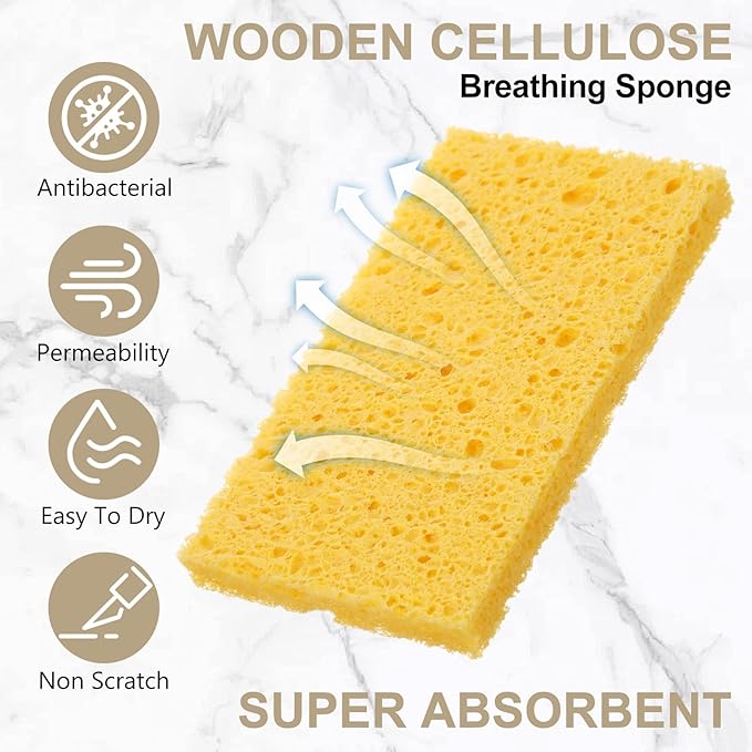 Zhengmy 100 Pieces Sponges Kitchen Compressed Sponges Bulk Natural Dish Sponge Compressed Wood Pulp Cleaning Sponge Without Scratching for Kitchen Bathroom, 3.9 x 2.4 x 0.12 Inch (Yellow)