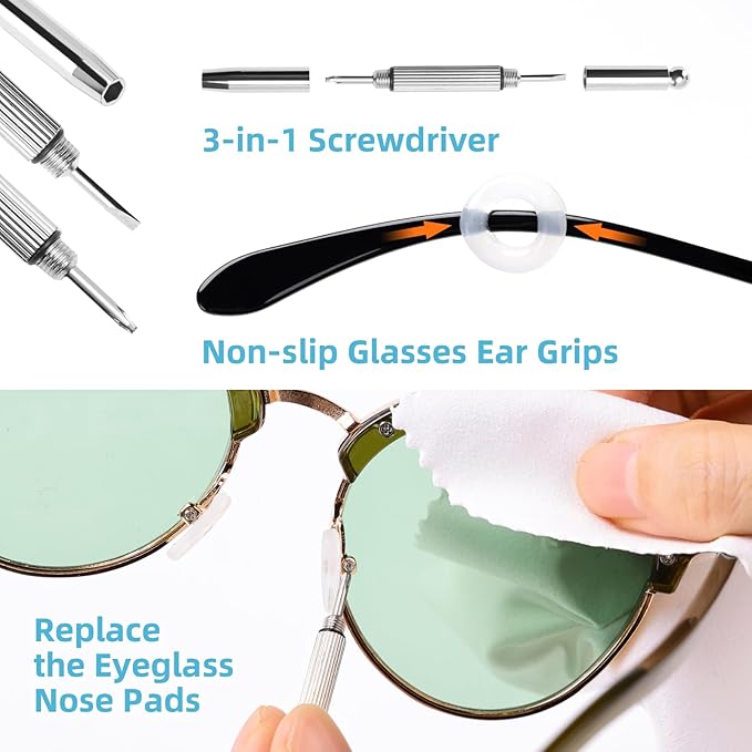 Glasses Cleaner Kit Eyeglass Cleaner, Anti Fog Spray with Microfiber Lens Cleaning Cloth, Glasses Repair Tool with Screws, Portable Travel Eyeglasses Cleaning Kit with Case