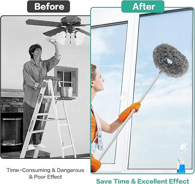 Washable Ceiling Fan Cleaner from 13 to 50 Inch Microfiber Duster with Telescoping Extension Pole, Fit for Cleaning High Ceiling Fan, Furniture, Blinds, Car (Gray)