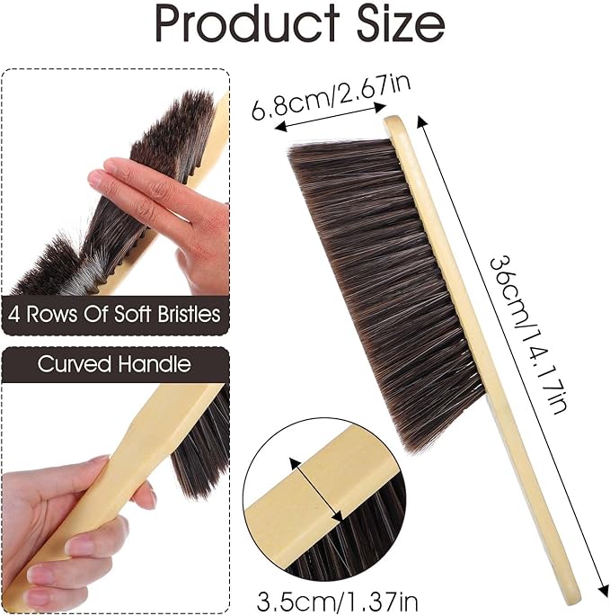 8 Pieces Hand Broom Brush, Natural Wooden Dust Brush Soft Bristles Dusting Cleaning Brush Long Handle Whisk Broom Brush Air Broom for Cleaning Car Bed Sofa Fireplace Clothes Bench Furniture