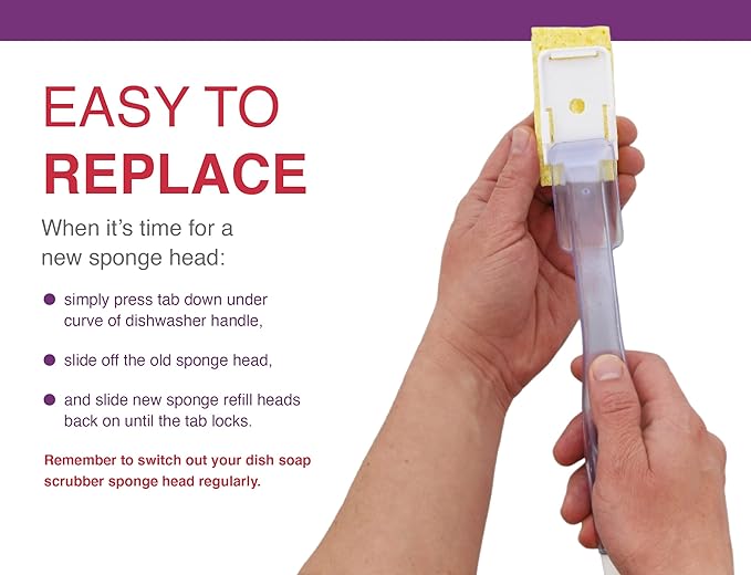 Arrow Home Products Dish Sponge w/Soap Dispenser Handle & 2 Refill Sponges - Fillable Dish Wand for Quick, Convenient Cleaning - Made in USA - Easy to Refill, Built-In Scrubber, For Dishes & Pans