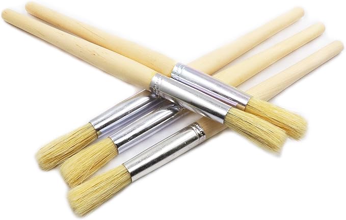 LBY 5pcs Natural Pig Bristle Espresso Maker Cleaning Brush, 195mm(7.68'') Household Cleaning Brush, Paint Brush Parts Cleaning Brush, Natural Pig Bristle, Wooden Handle