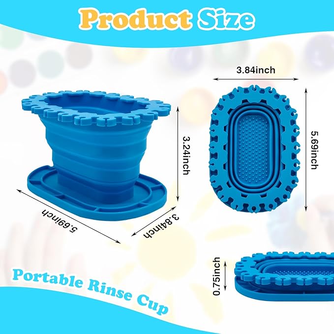 Foldable Silicone Paint Brush Cleaner Cup with Holder, Collapsible Basin for Acrylic, Watercolor & Oil Painting, Portable Artist Travel Supplies, Multi-Size Brush Drying Rack & Mixing Palette ﻿ ﻿ ﻿