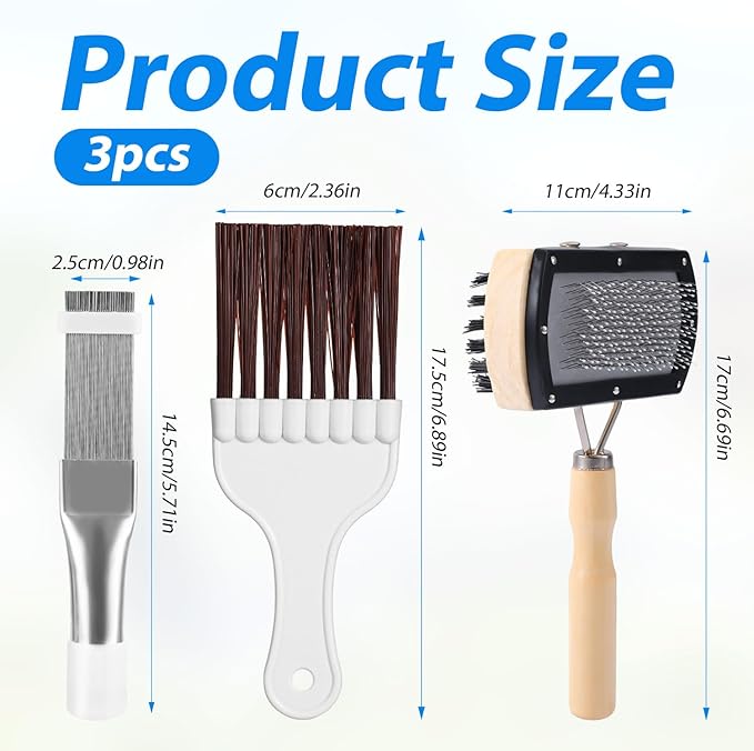 3pcs Air Conditioner Fin Cleaning Brush, HVAC Conditioner Condenser Cleaner Stainless Steel Refrigerator Coil Cleaning Brush AC Fin Comb Evaporator Radiator Fin Repair Fridge Cleaning Tool