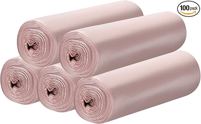 5 Rolls Small Trash Garbage Bags, 4 Gallon Strong Thin Material Disposable Kitchen Garbage Bags, Durable Plastic Trash Bags for Office Home Bedroom Garden Waste Bin, 100 Counts (Pink)