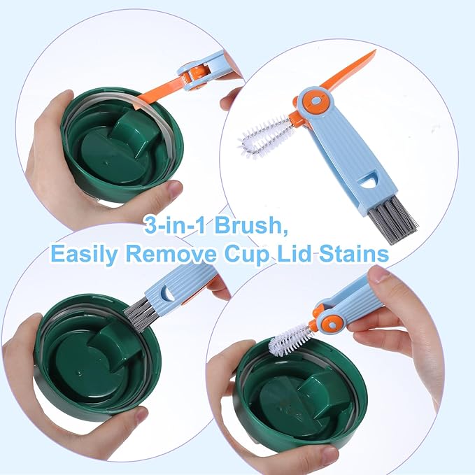 3 in 1 Cup Lid Cleaning Brush Set with Straw Cleaning Brushes, 3 Pcs Portable Cup Cleaner Brush, Multifunctional Cleaning Brushes Set for Tight Spaces, Bottle Gaps, Travel Mugs