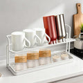 Water Bottle Drying Rack With Drain Tray - 2-Tier Kitchen Cup Storage and Mug Organizer (White)