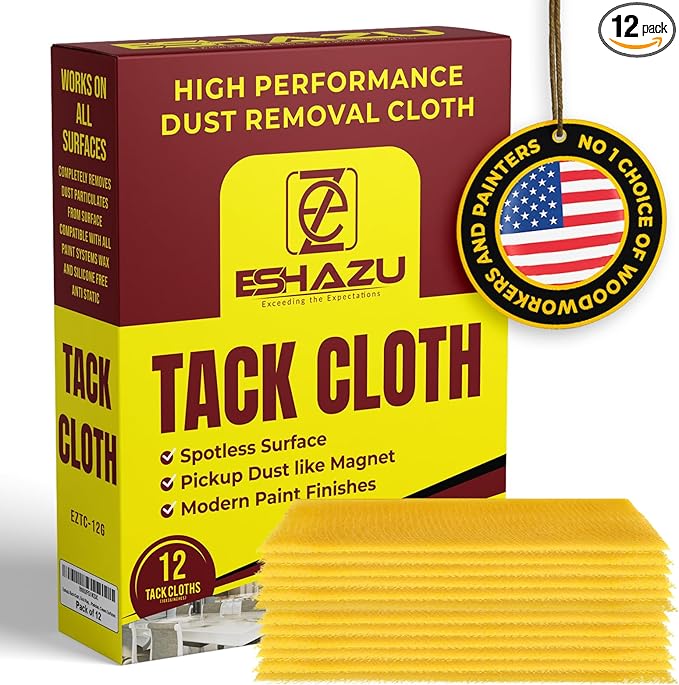 Eshazu Premium Tack Cloth (Pack of 12) – Professional Grade Dust and Particle Remover for Woodworking and Painting – Tack Rags for Surface Cleaning – Silicone & Wax Free, Anti-Static