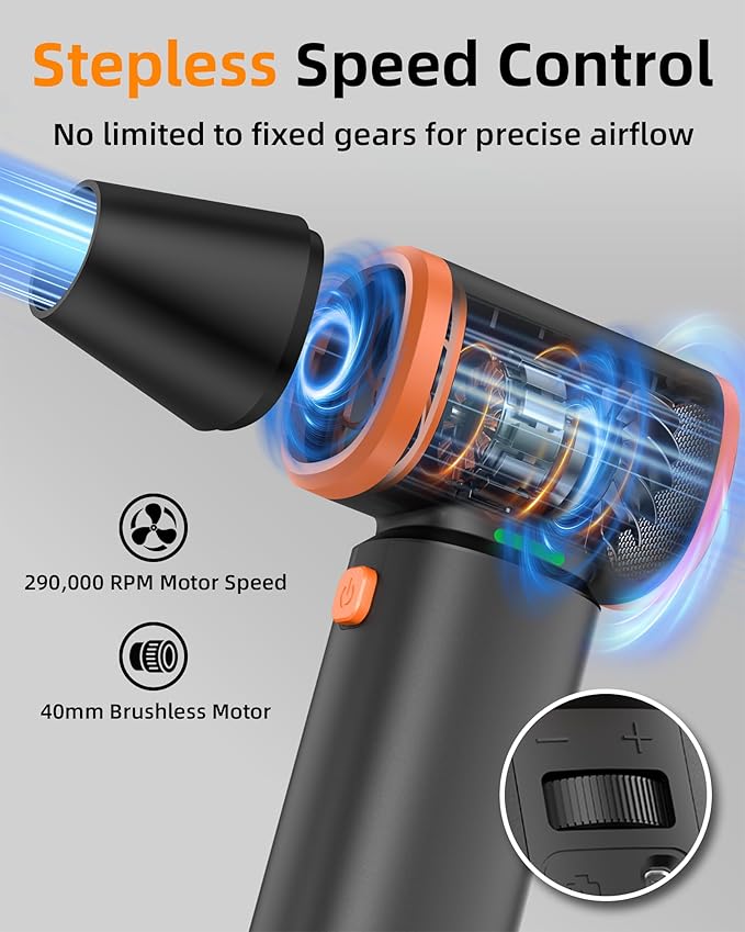 [Upgraded] Compressed Air Duster, 290000RPM High-Velocity Electric Air Duster with Stepless Speed Control, Rechargeable Portable Cordless Air Blower for Home, Car, Computer, and Keyboard Cleaning