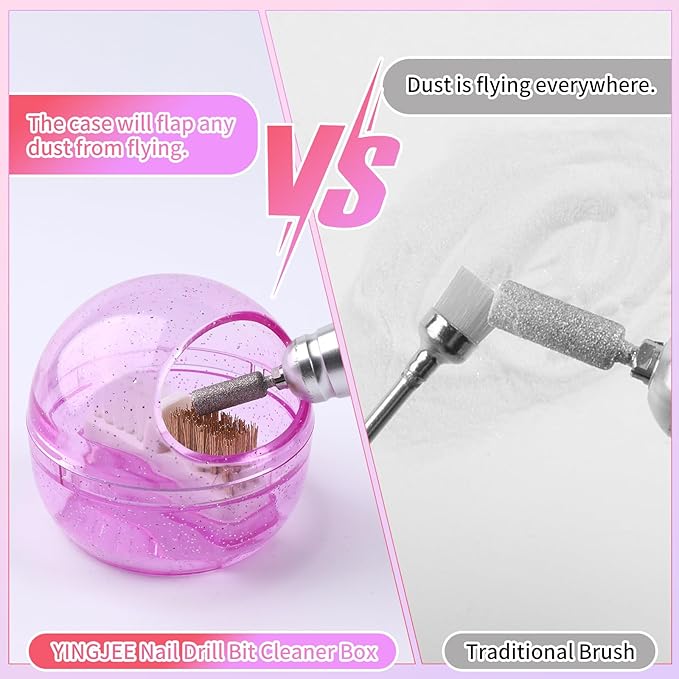 Nail Drill Bits Cleaner Brush Case Accessories, Nail Art Cleaner Tool Case with Steel & Nylon Wire Brush for Cleaning Tungsten Carbide Ceramic Nail Drill Bits Cuticle, purple