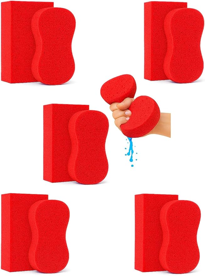 Multi-Purpose Sponges for Cleaning - Red 10 Pack, Large Sponges for Car Washing, Tile & Grout, Bulk Pack Sponge
