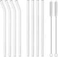 10-Piece Reusable Glass Drinking Straws - 10" x 10 mm - Smoothie Straws for Milkshakes, Frozen Drinks, Smoothies, Bubble Tea - Environmentally Friendly