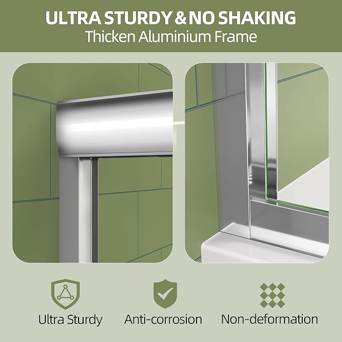 GETPRO Shower Door Double Sliding 56-60 in. W x 72 in. H Semi-Frameless Bypasss Bathroom Glass Shower Sliding Doors,1/4 inch Clear Tempered Glass Door for Walk-in Shower Chrome Finish