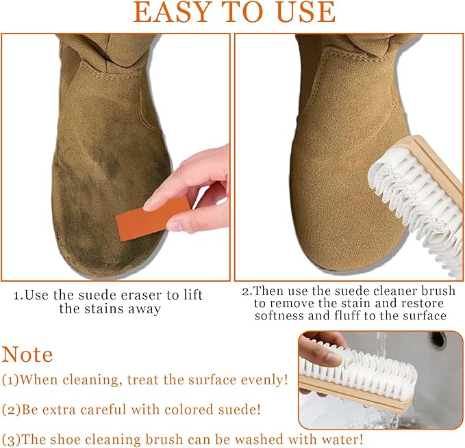 2PCS Suede Brush for Shoes Nubuck Brush Suede Eraser Suede Shoe Brush Suede Shoe Cleaner,Suede Cleaner Kit for Shoes,Bag,Jacket,Purse,Sofa Nubuck Stain Eraser Leather Cleaning Brush with Wooden Handle