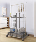 Movable Commercial Mop Rack,Floor Standing Cleaning Tool Cart Storage,Mop and Broom Garden Tool Holder,Housekeeping Cart, Umbrella Stand,Double Deck Stainless Steel Bracket,can Put Wet Mop (Color :
