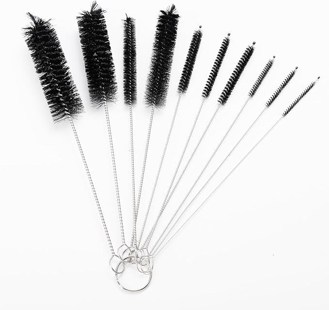 10-Pack Straw Cleaner Brush Set, 8.3" Long Nylon Tube Brushes with 304 Stainless Steel Handles for Bottles, Straws, Pipes, Coffee Makers & Narrow Neck Containers