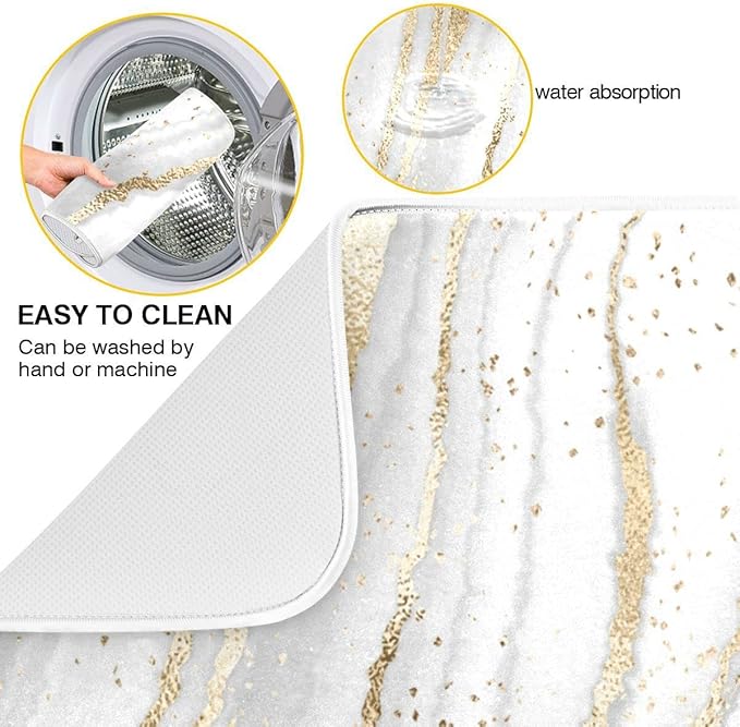 Marble Dish Drying Mat for Kitchen Counter White Golden Marble Gary Grey Drying Mats Super Absorbent Reversible Microfiber Kitchen Countertop Protector Dishes Pad Large 18x24 inch