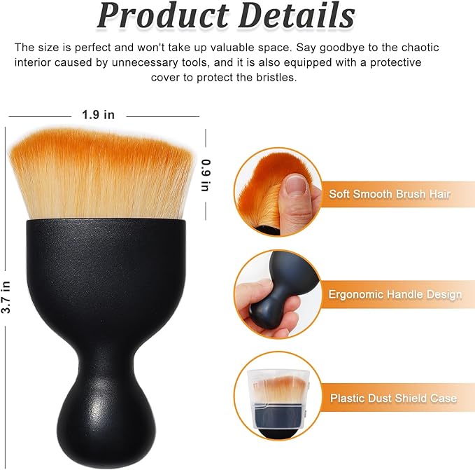 2 Pack Car Interior Detailing Soft Brush, Curved Design Dirt Dust Clean Brushes, Dust Collectors, Car Cleaning Brush with Cover