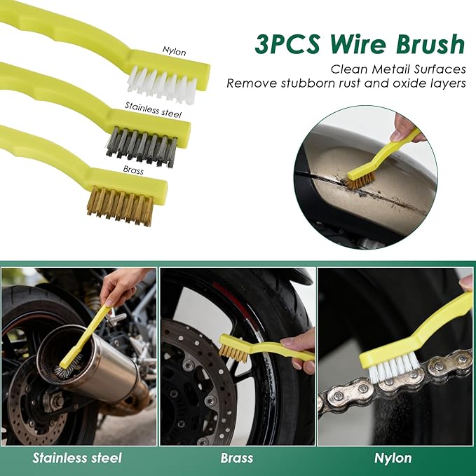 9 Pack Motorcycle Cleaning Kit, Motorcycle Detailing Kit with Chain/Wheel/Rim/Tire Brush, Sponge, Wash Mitt, Detailing Brush, Professional Cleaning Tool for Motorcycle Bike