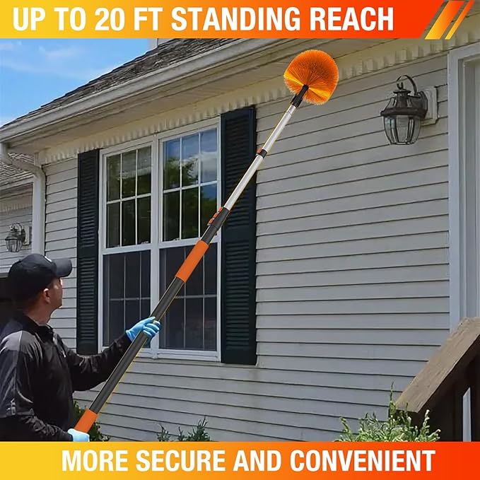 12FT Cobweb Duster with Extension Pole, Spider Web Brush for Cleaning Extendable, Professional Ceiling and Corner Dusters for Outdoor Indoor Use