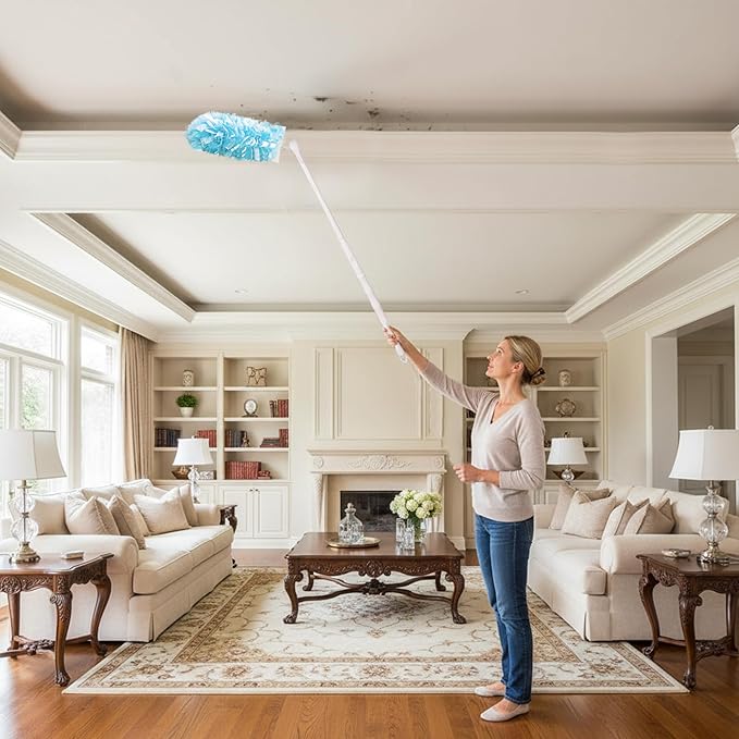 50 Count Duster Refills 360° Heavy Duty Duster Refills Compatible with Swiffer Duster, Multisurface Heavy Duty Duster Replacements with 1 Short Handle and 1 Extenda Handle