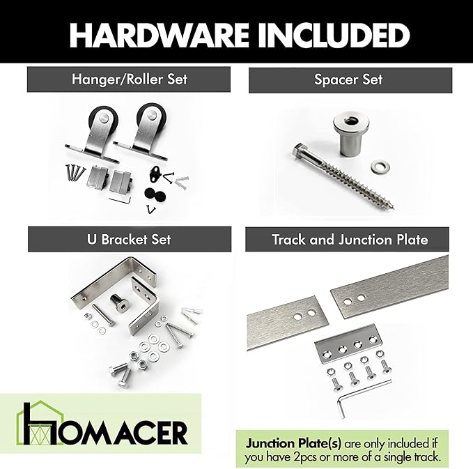 Homacer Brushed Nickel Double Track U-Shape Bypass Sliding Barn Door Hardware Kit, for Three Doors, 7.5ft Long Flat Track, T-Shape Design Roller