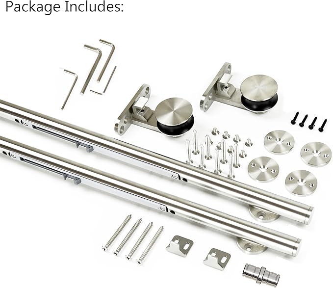 DIYHD 8FT Integrated Soft Close Sliding Hardware Brushed Stainless Steel Top Mount Studio Barn Door Style Track Kit