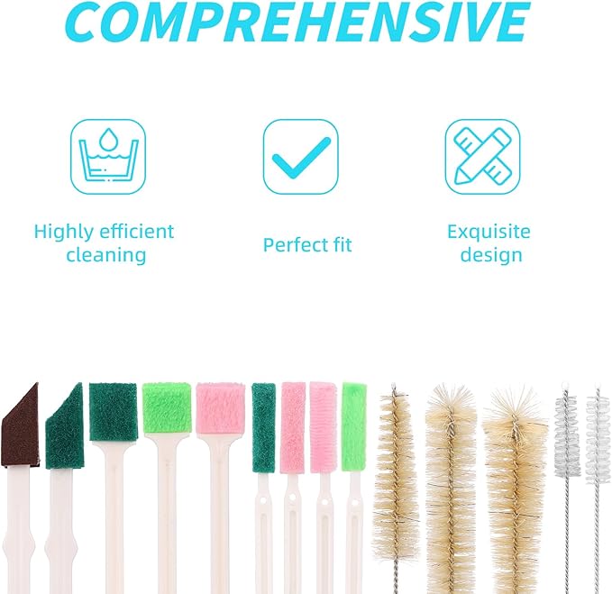 14pcs Pet Water Fountain Cleaning Kit, Multiple Size Material Cat Fountain Cleaning Brush Set with Sponge Most Pet Water Dispensers Cleaner