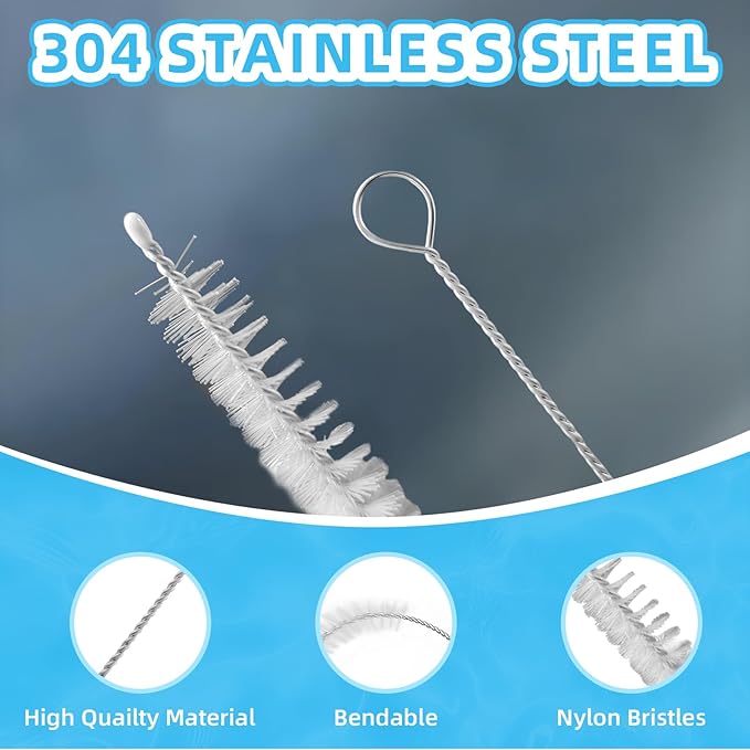 Cleaning Brushes for Reusable Drinking Straws, Set of 5, Long Wire Handle, Bottle and Straw Cleaner for Stanley Mug, Sippy Cup, Water Bottle and Tubes, Reusable and Flexible