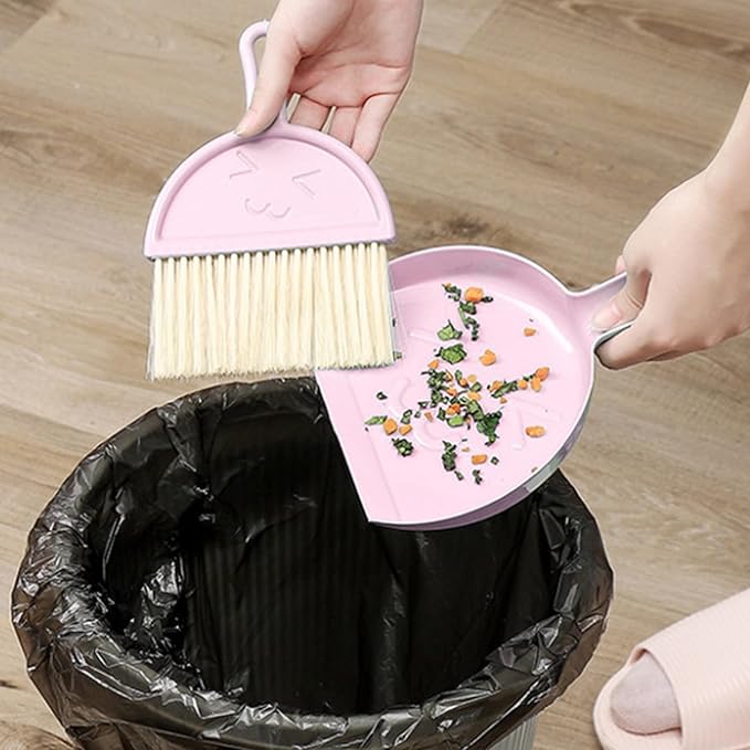 Mini Broom and Dustpan Set for Desk, Small Hanging Keyboard Cleaning Kit with Soft Rubber Dustpan Lip, Portable Desktop Cleaning Tool (Pink)