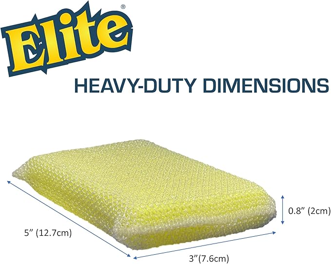 Elite HD (Heavy Duty) All Purpose Cleaning Pad, 12 Pack (Bulk), Non Scratch, Dish Sponge, Scrubber, Made in USA. Large Thick Sponge for Household and Industrial Use. Sized to Grip for Heavy Scrubbing.